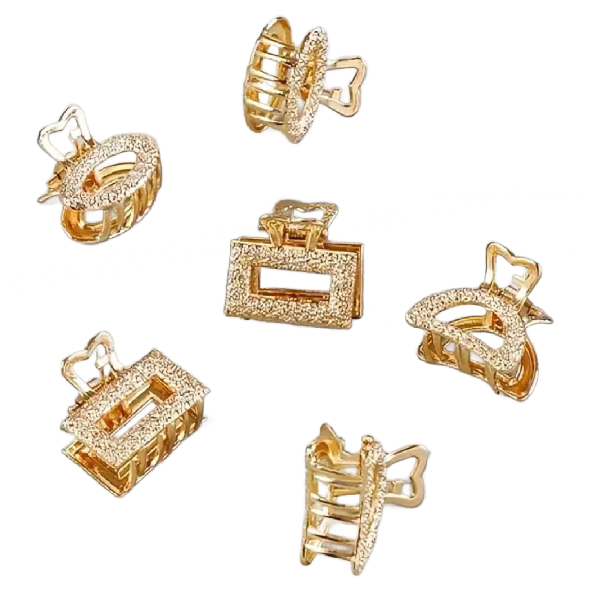 Mini Hollow Shark Hair Claw Clips Gold Accessories NEW Lot of 6 Geometric Set
