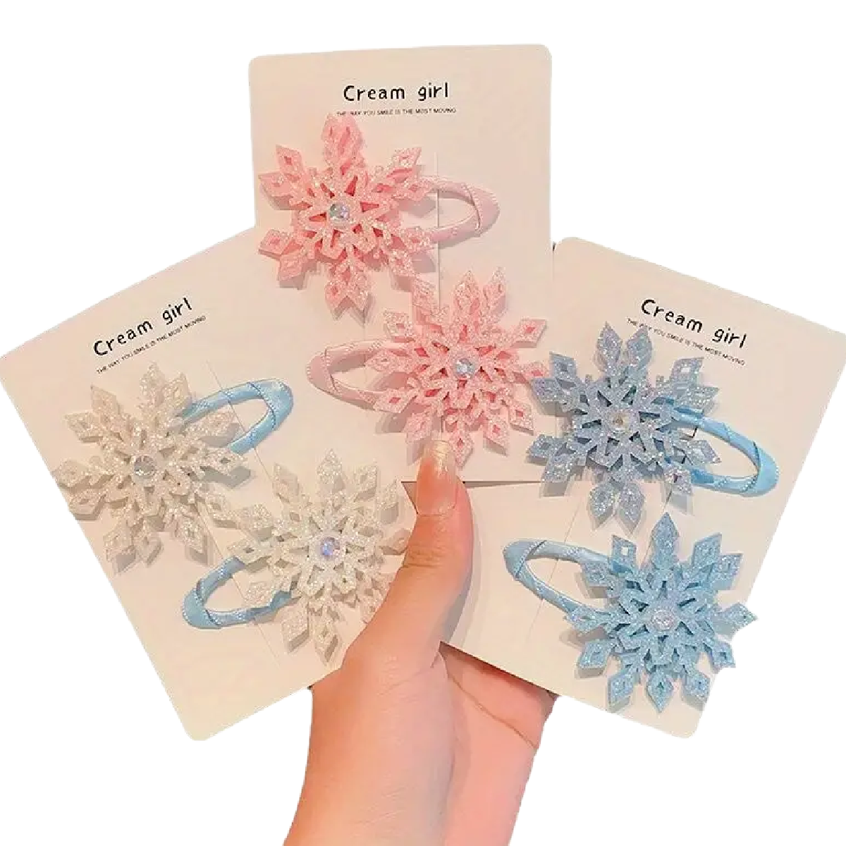 2pc Snowflake Snap Hair Clips 2" Elegant Winter Festival Christmas Barrettes New