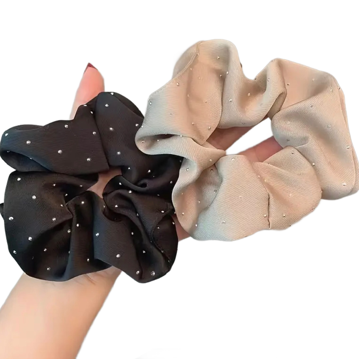 3pc Large Satin Hair Scrunchies Rhinestones Elegant Set Comfortable Lot NEW