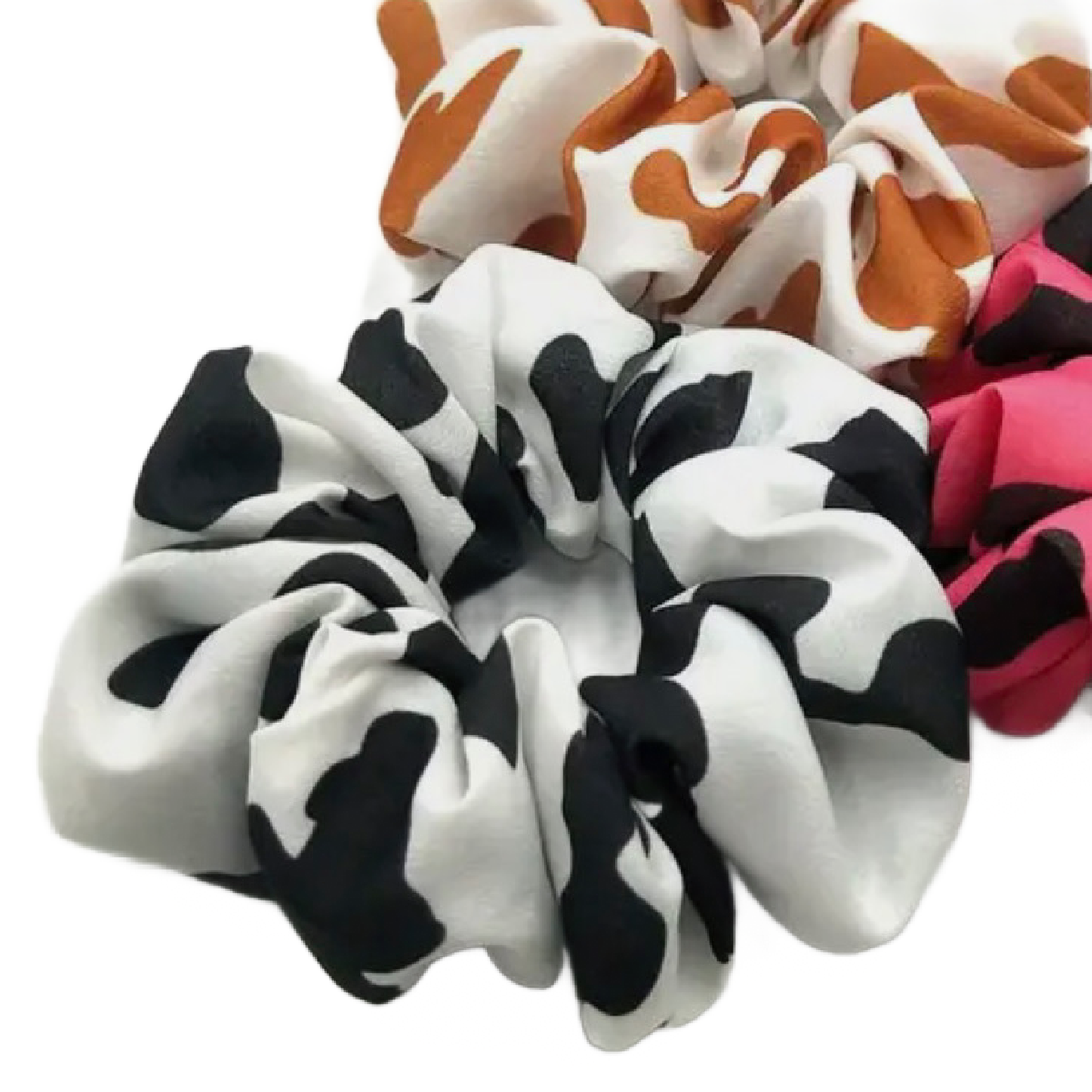 2pc Cow Print Satin Scrunchies Set Elastic Ties Comfortable Black White Lot NEW