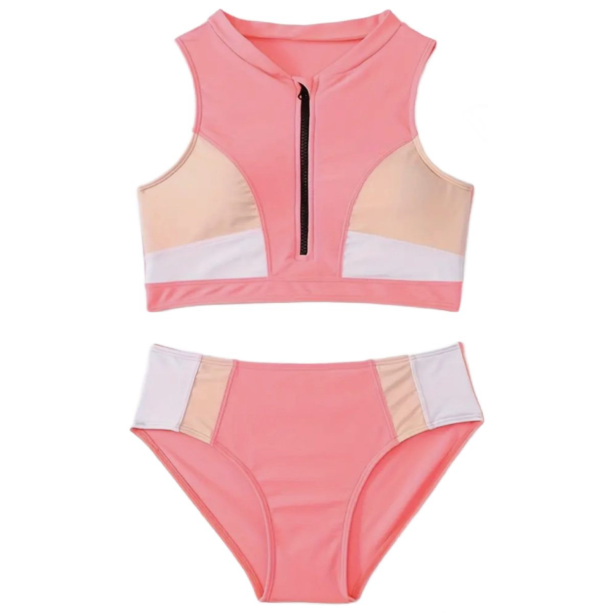 2pc Peach Tankini Swimwear Girl's Size 13/14 Zipper Top & Brief Swimsuit Set New