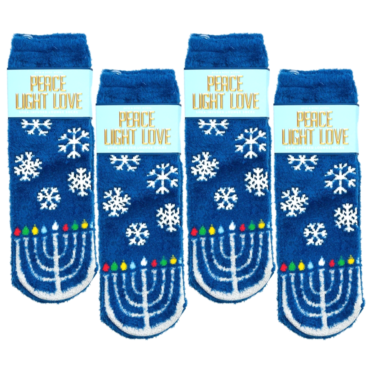 Bath and Body Works Happy Hanukkah Shea Infused Lounge Socks Lot of 4 New Pairs