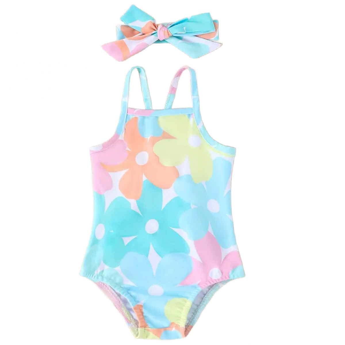 Baby Toddler Swimwear Size 2/3 Colorful Floral Swimsuit w/ Headband New Set