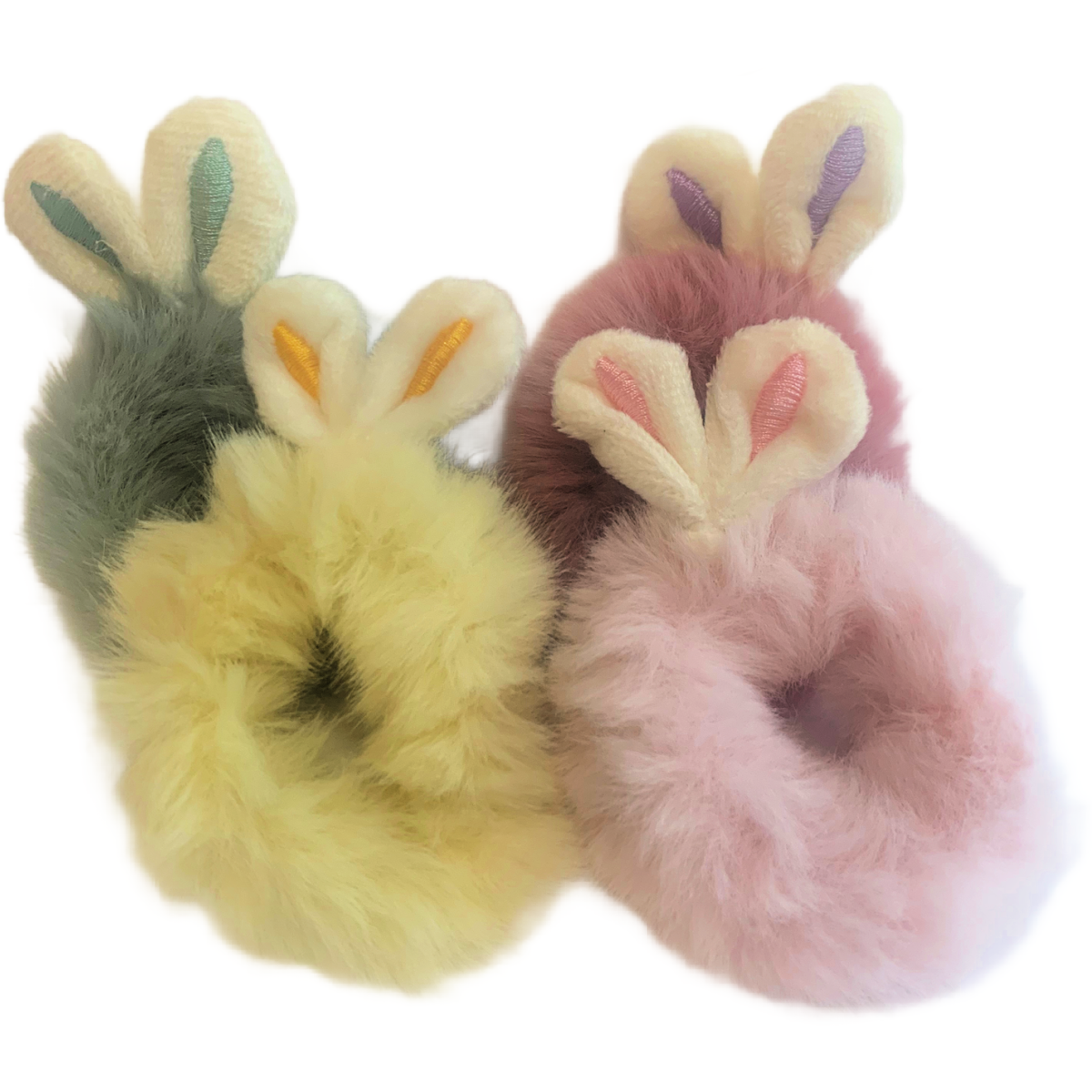 Bunny Rabbit Ears Plush Hair Tie Elastic Ring Ponytail Holder 4pc New Easter Set