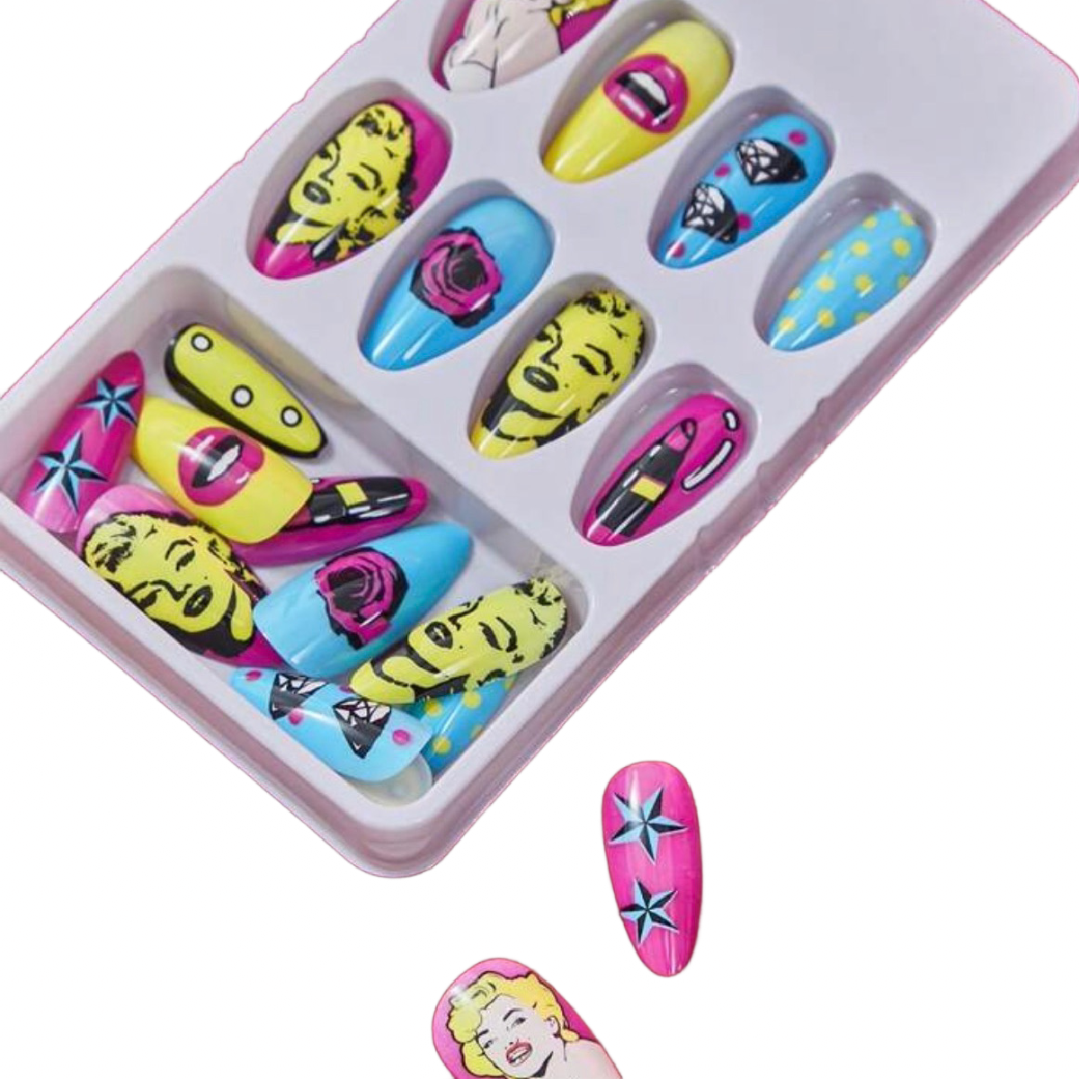 Marilyn Monroe False Press-On Nails Reusable Almond Shape Fashion Tips New Set