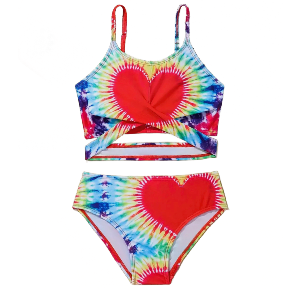 2pc Tie Dye Swimwear Girl's Size 12 Youth Wrapped Sling Top & Brief Swimsuit Set