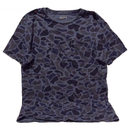 Gap Blue Camo T-Shirt Size XL/12 Chest Pocket Short Sleeve Cotton Knit Tagless