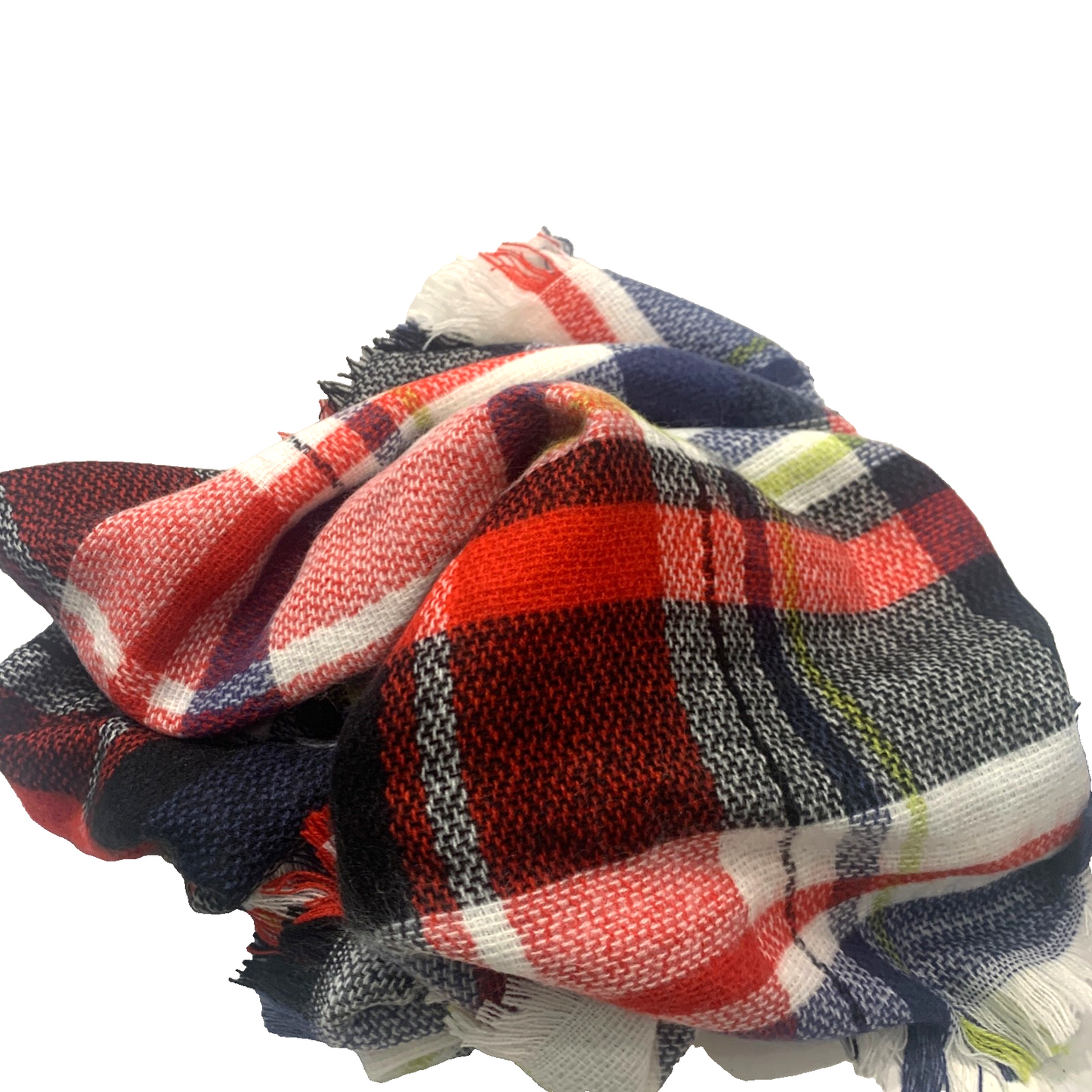Large Plaid Blanket Wrap Scarf Square 47” Red Blue Green White Soft Acrylic
