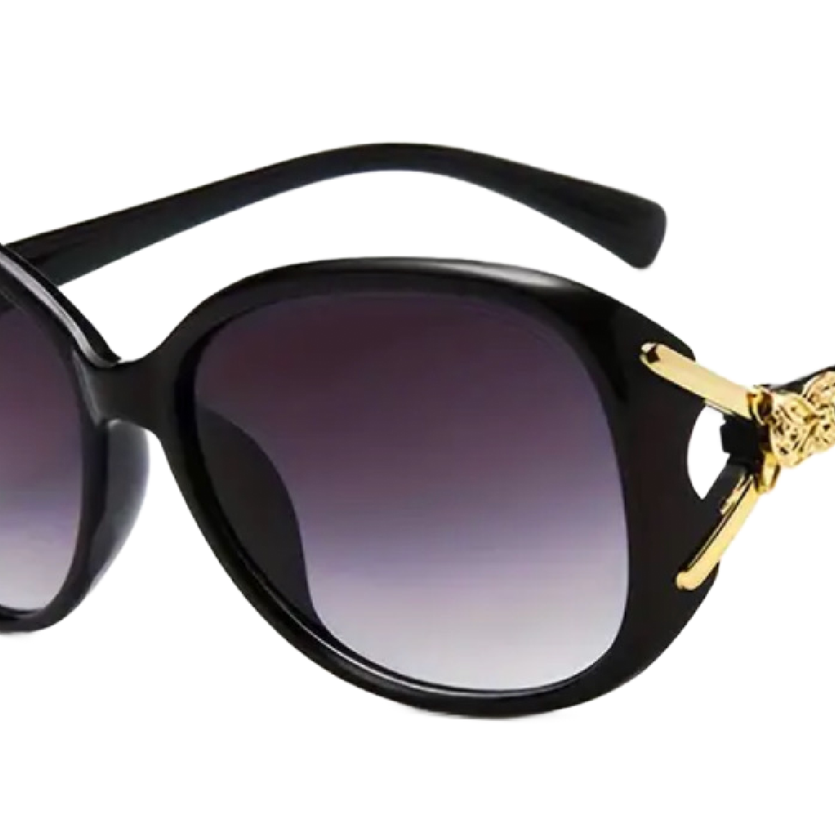 Women's Fashion Black Sunglasses With Gold Fox Head Purple Gradient New Shades