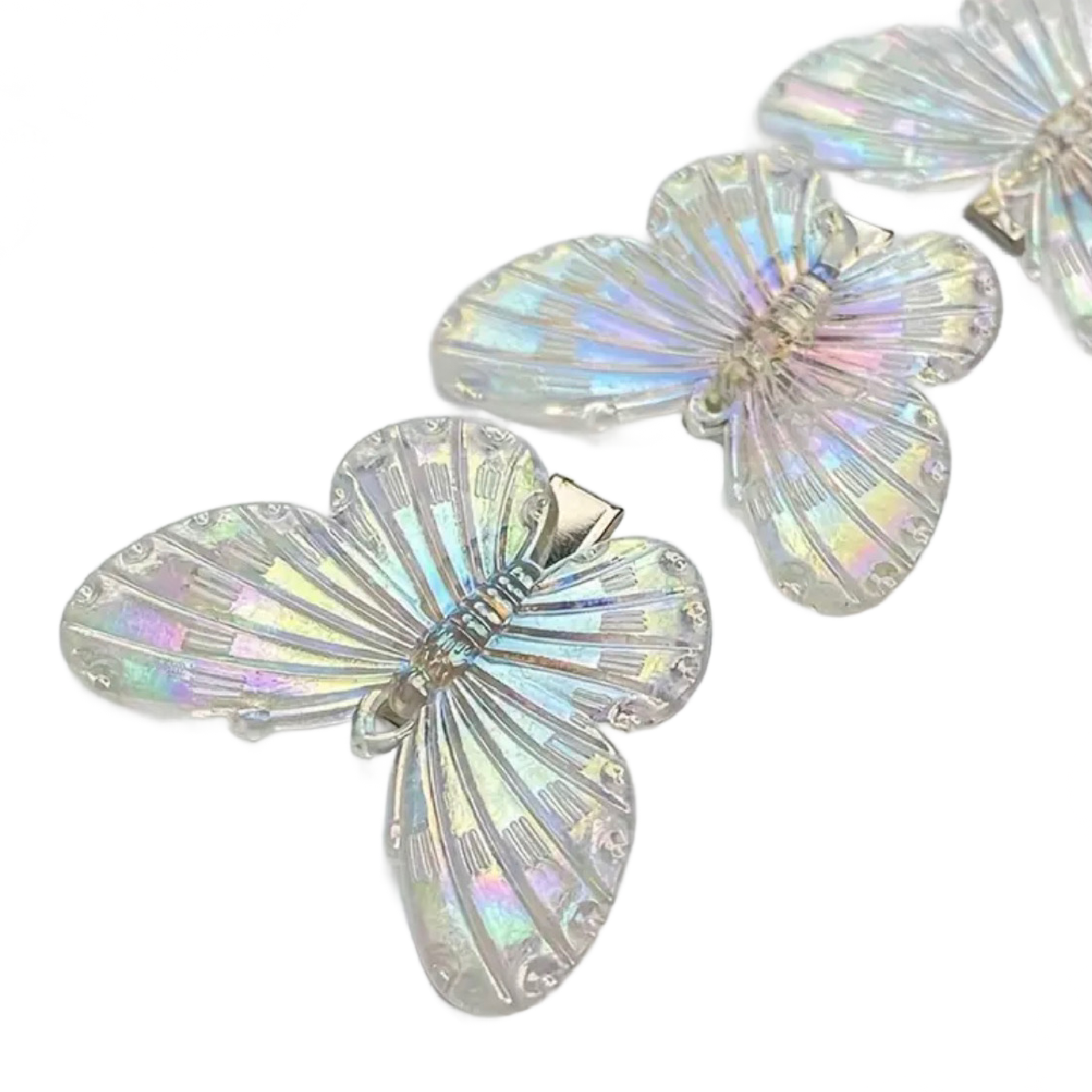 6pc Transparent Butterfly Alligator Hair Clips 1.5" Barrettes New Set Lot of 6