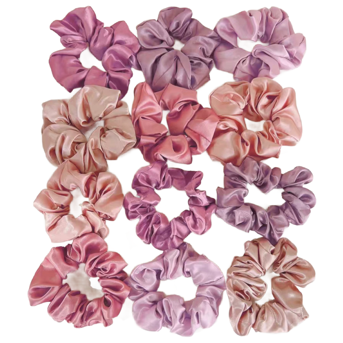 12pc Pink Satin Hair Scrunchies Elegant Comfortable Large & Small Ties Lot NEW