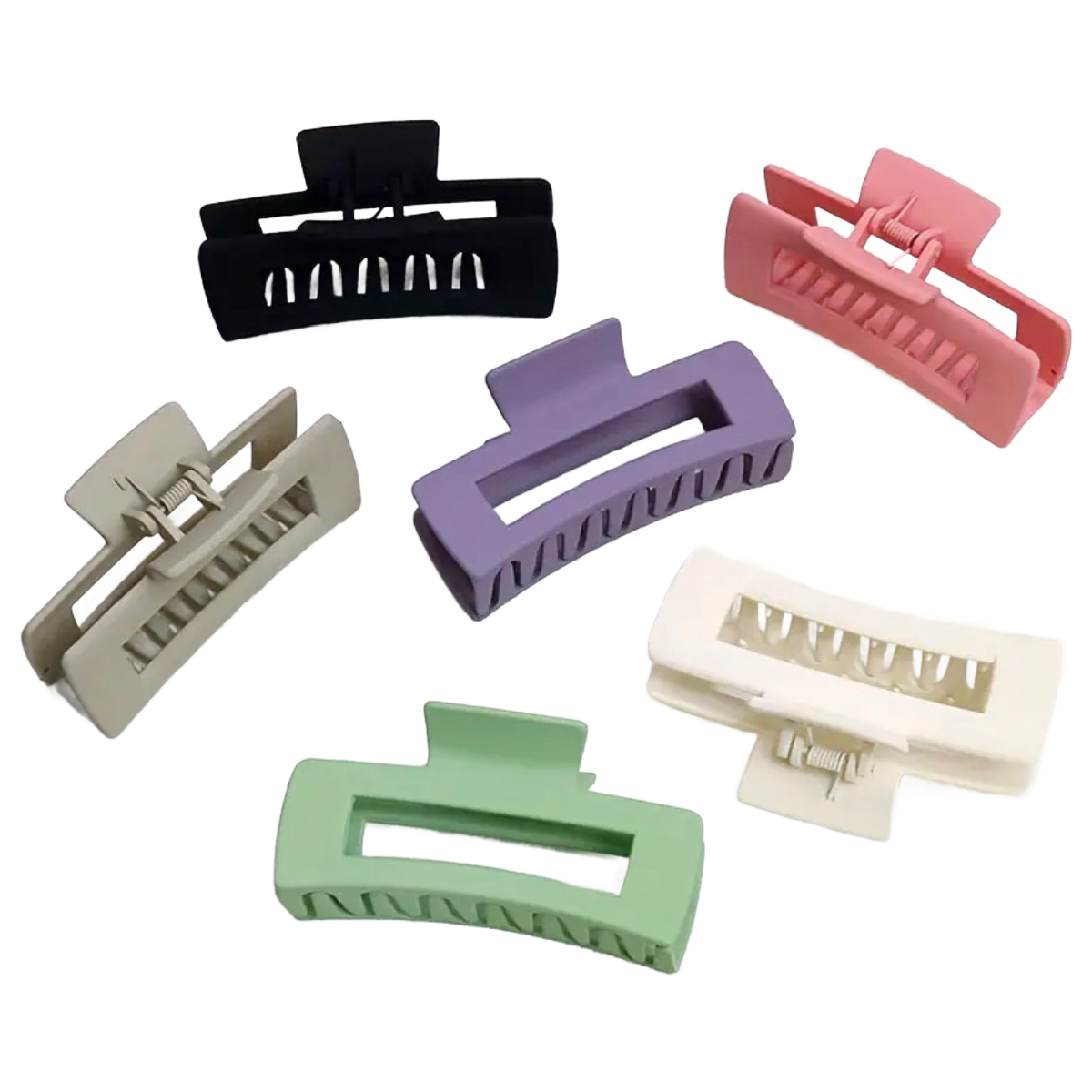 6pc Hair Claw Shark Clips 3.4" Matte Casual Hollow Square Non-Slip New Lot of 6