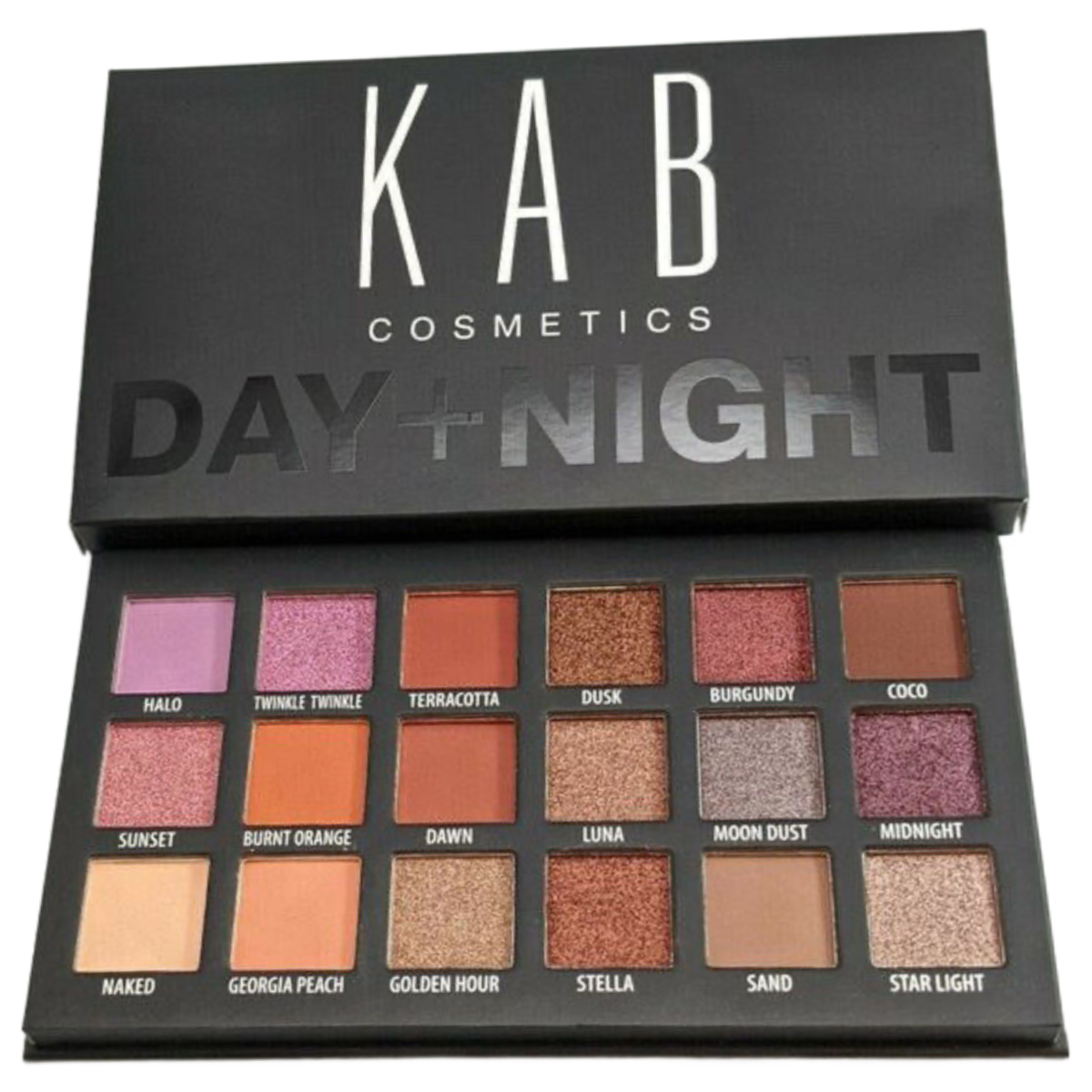 KAB Cosmetics DAY + NIGHT Eyeshadow Mirrored Palette 18 Shades Matte Shimmer NEW