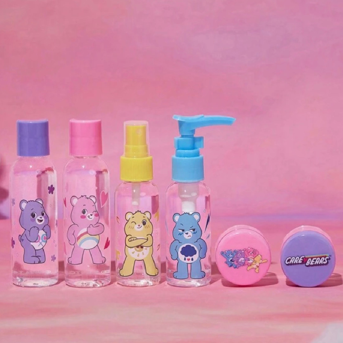 Care Bears 14pc Lot Travel Sets Spray & Squirt Bottles, Lidded Containers, Bags