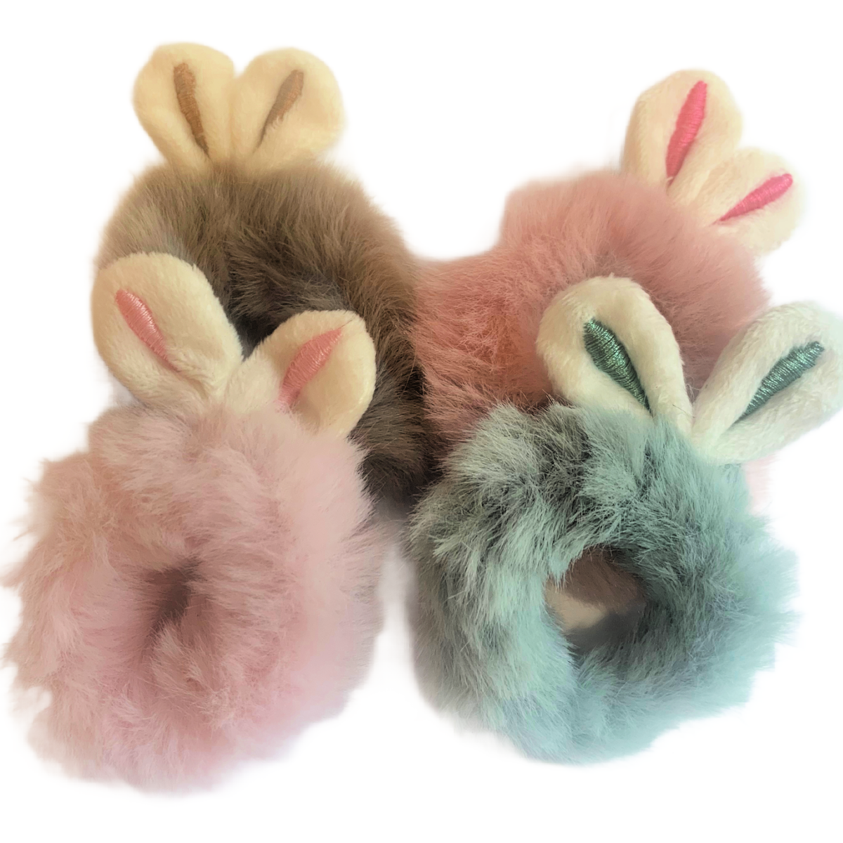 Bunny Rabbit Ears Plush Hair Tie Elastic Ring Ponytail Holder 4pc New Easter Set