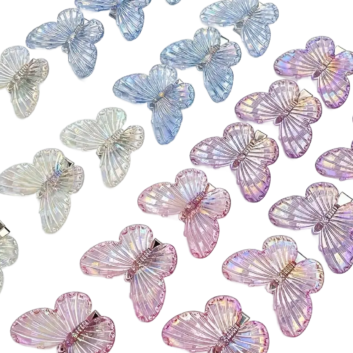 6pc Transparent Butterfly Alligator Hair Clips 1.5" Barrettes New Set Lot of 6