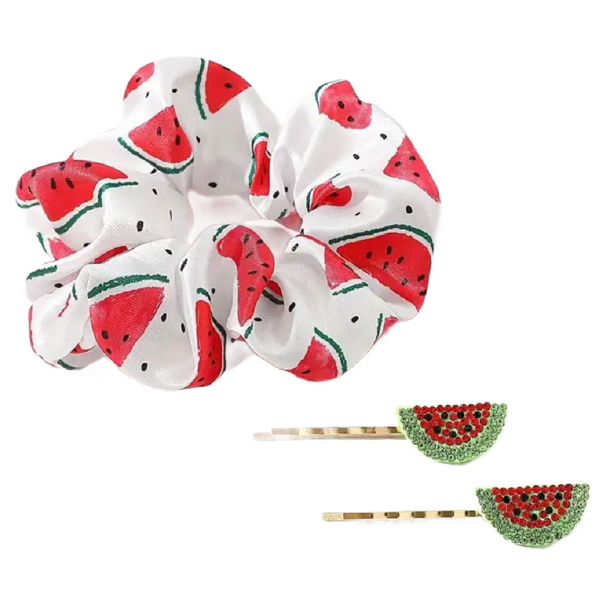 Avocado & Watermelon Scrunchies Rhinestone Bobby Pin Hair Accessory Sets