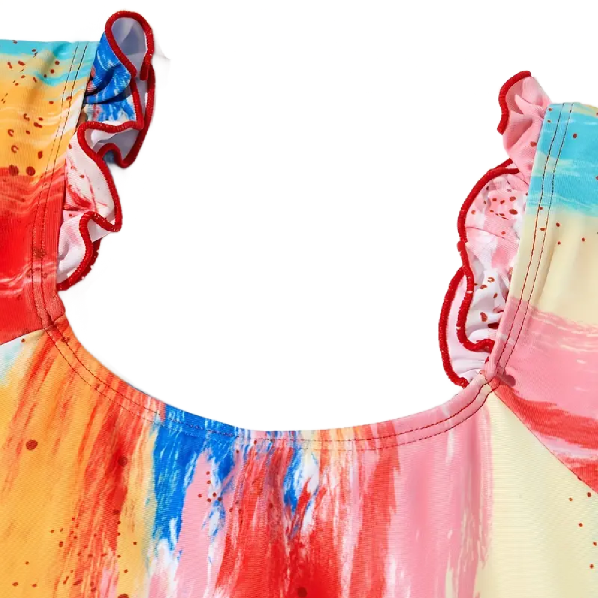 One-Piece Size 6 Swimwear Rainbow Ruffle Sleeved Bathing Swimsuit New