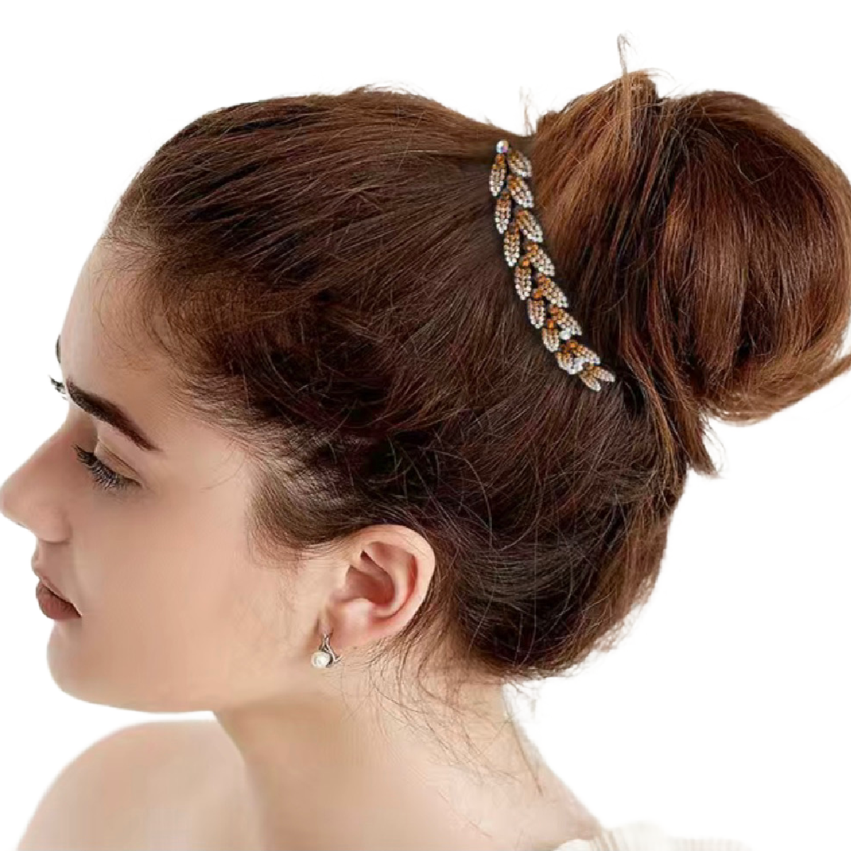 Rhinestone Flower Leaf Hair Side Comb Barrette Elegant Sparkling Accessories NEW