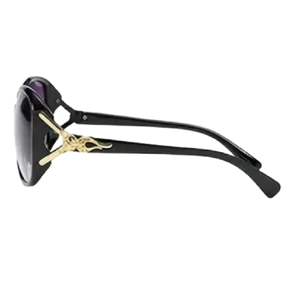 Women's Fashion Black Sunglasses With Gold Fox Head Purple Gradient New Shades