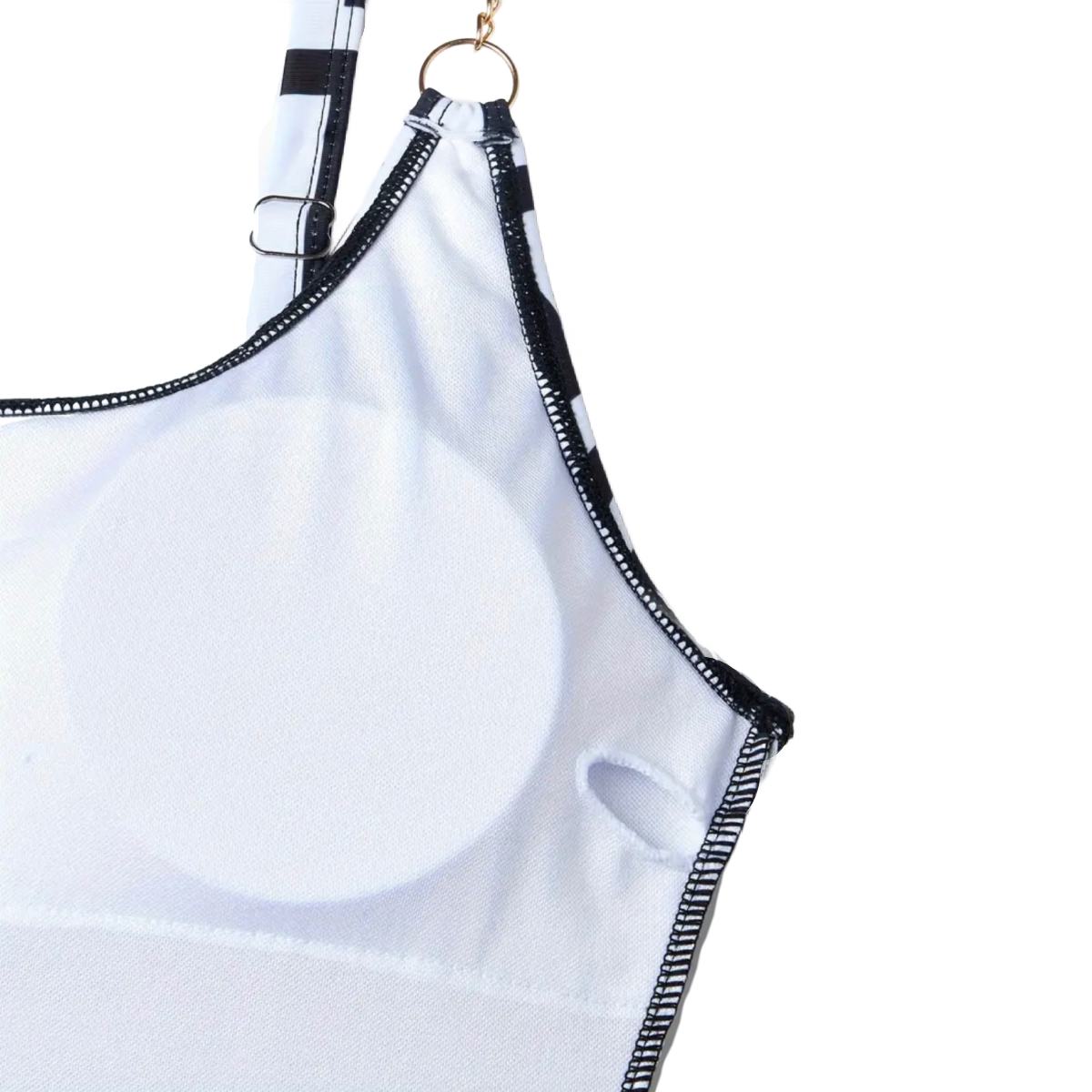Geometric Grid Swimsuit Size 12 XL Ring Chain Detail Removable Pads Black White