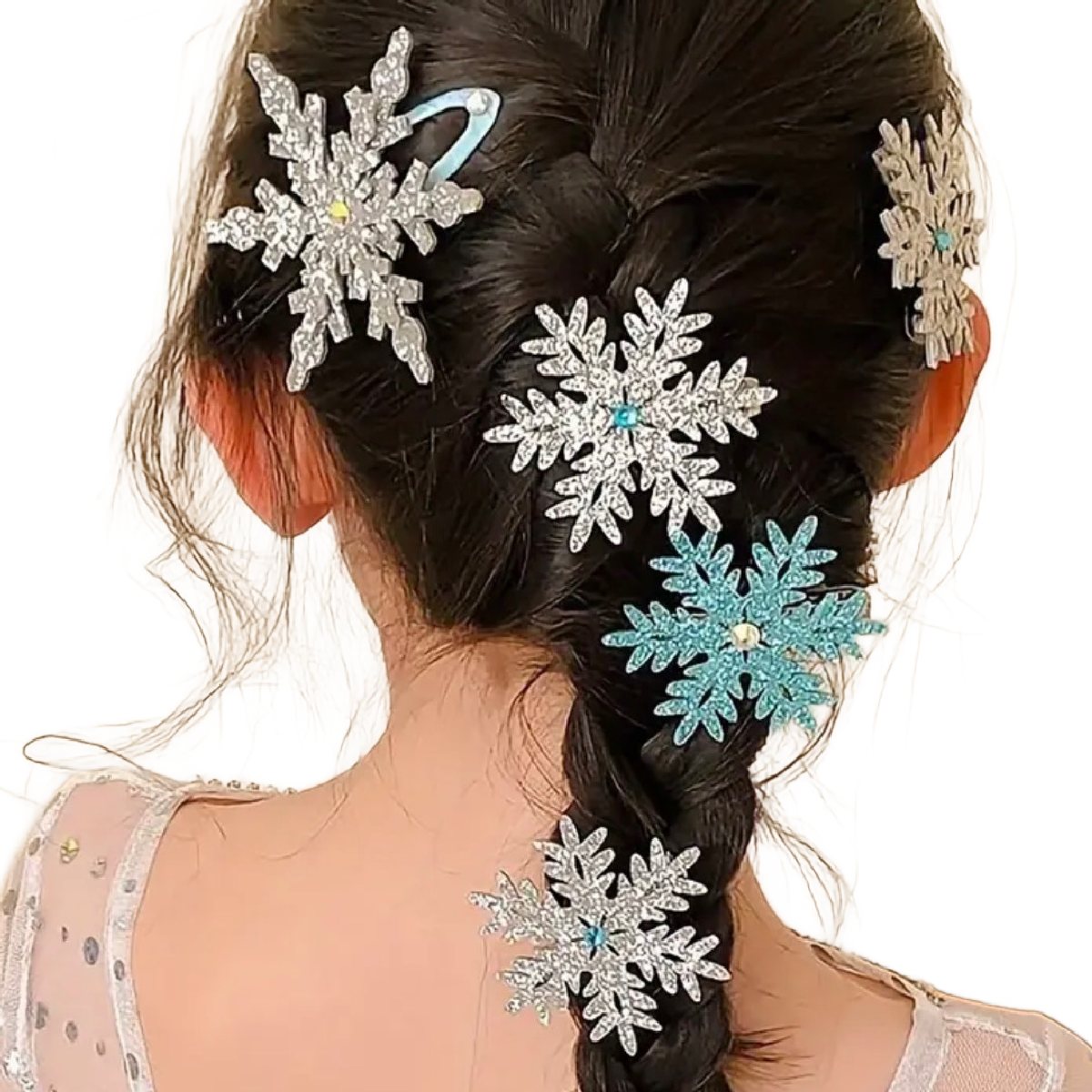 2pc Snowflake Snap Hair Clips 2" Elegant Winter Festival Christmas Barrettes New