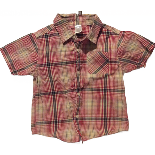 Gymboree Plaid Shirt Boys Size 4 Button Up Chest Pocket Short Sleeve 100% Cotton