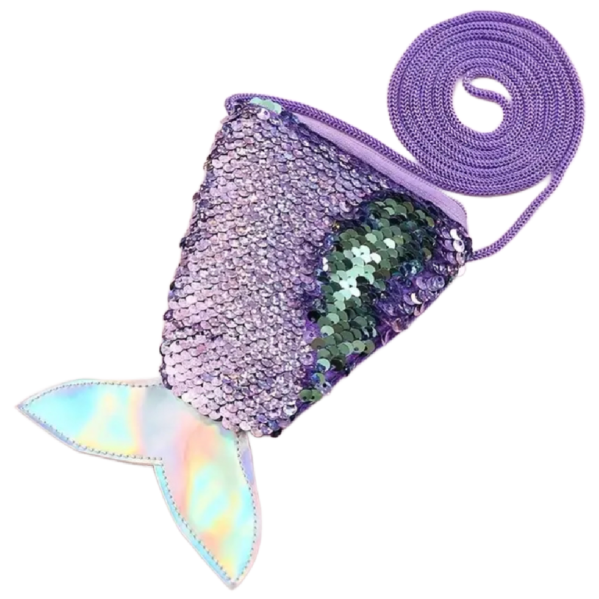 Mini Shiny Sequin Mermaid Coin Purse For Girls Fish Tail Crossbody Bag New