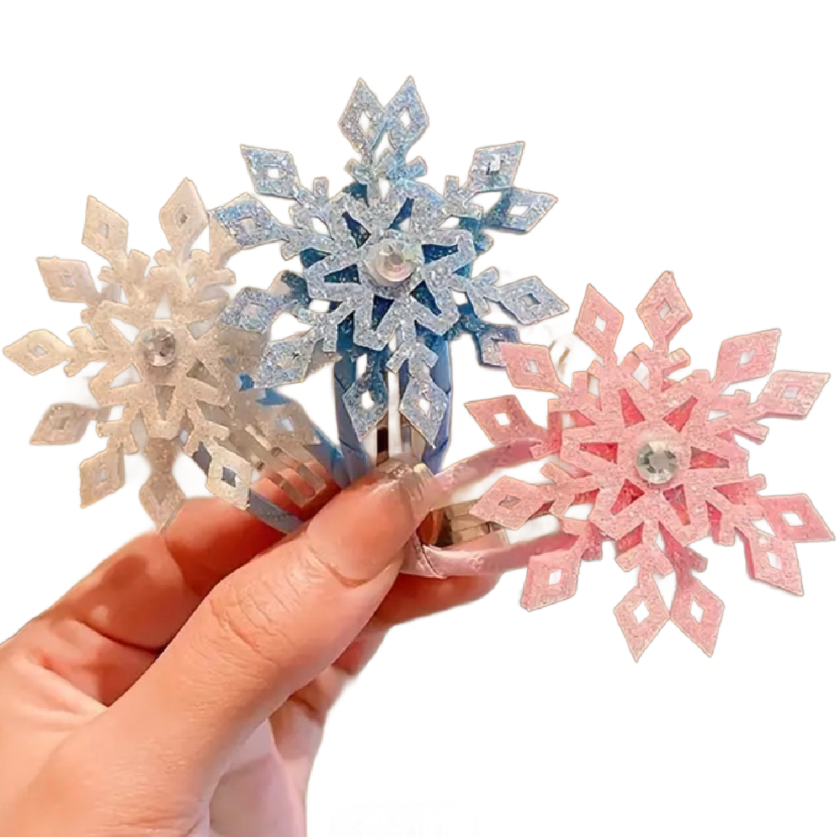 2pc Snowflake Snap Hair Clips 2" Elegant Winter Festival Christmas Barrettes New