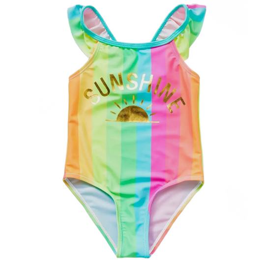 Rainbow SUNSHINE One-Piece Swimwear Bathing Swimsuit Ruffle Scoop Neck New
