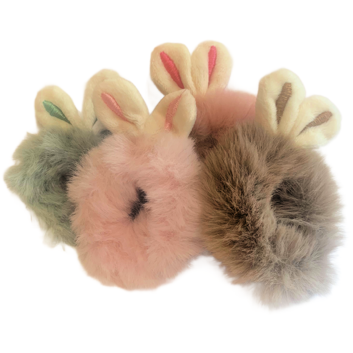 Bunny Rabbit Ears Plush Hair Tie Elastic Ring Ponytail Holder 4pc New Easter Set