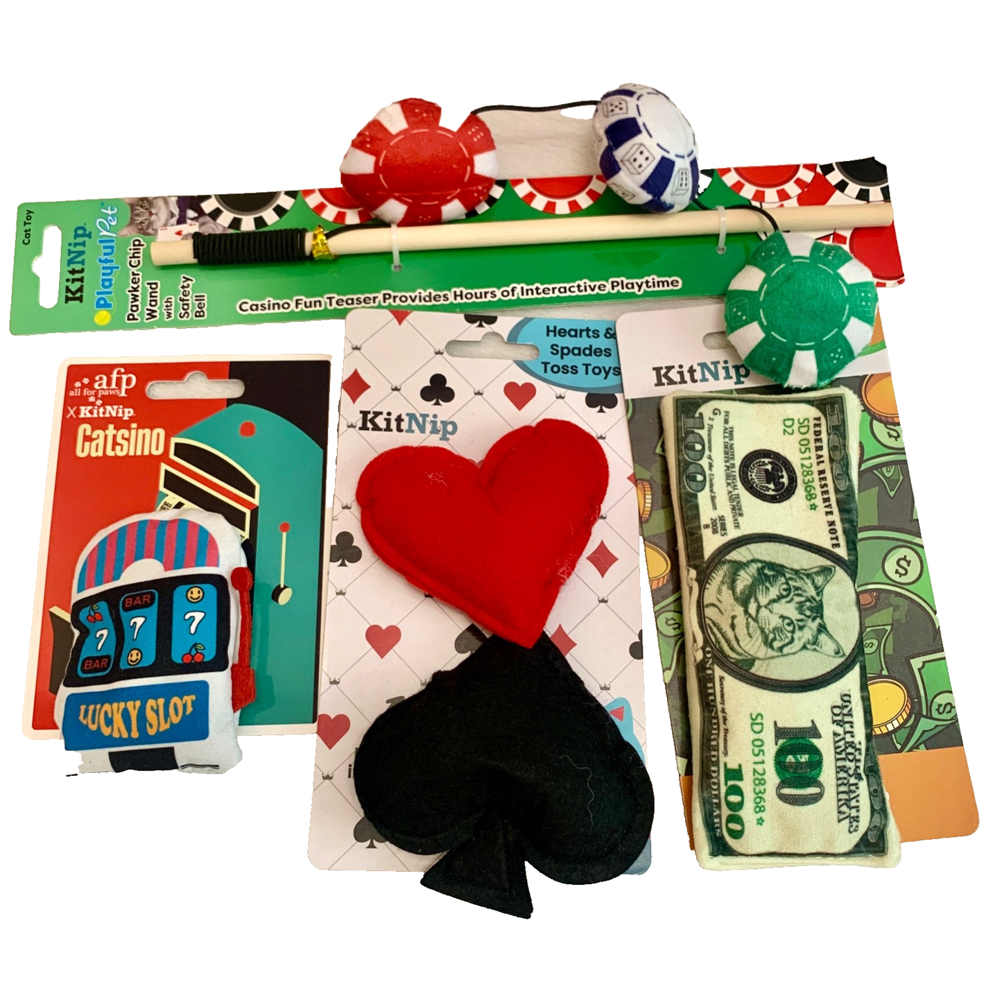 Kitty Cat Casino Theme Interactive Wand Catnip Plush Kicker New Lot of 4 Toys