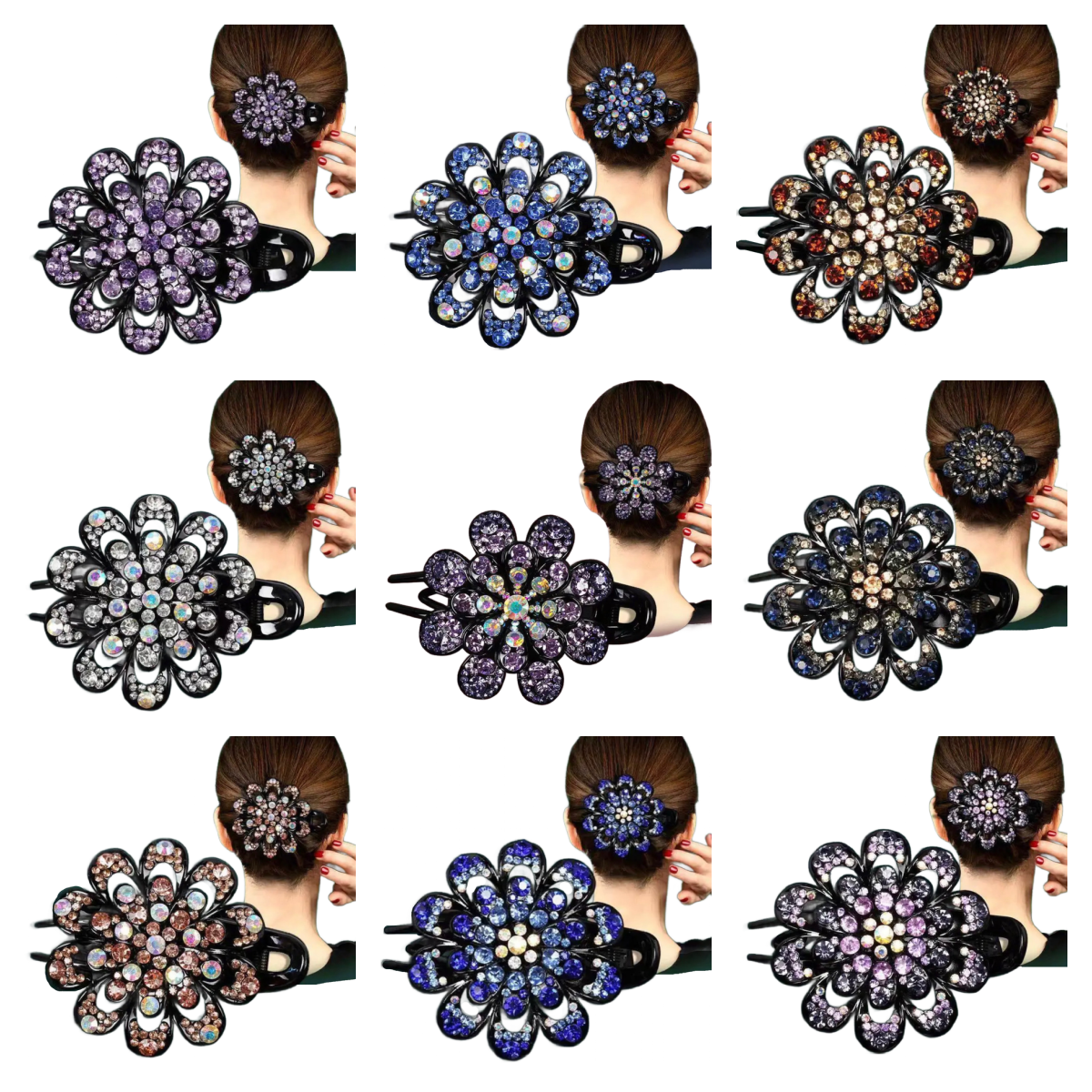 Elegant Boho-Chic Flower Duck Bill Hair Clip with Sparkling Rhinestones New