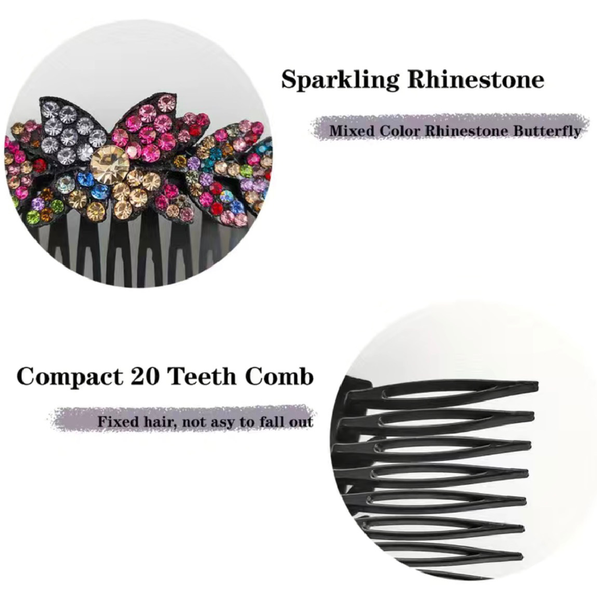 Butterfly Leaf Rhinestone Hair Side Comb Barrette Elegant Sparkling Accessory