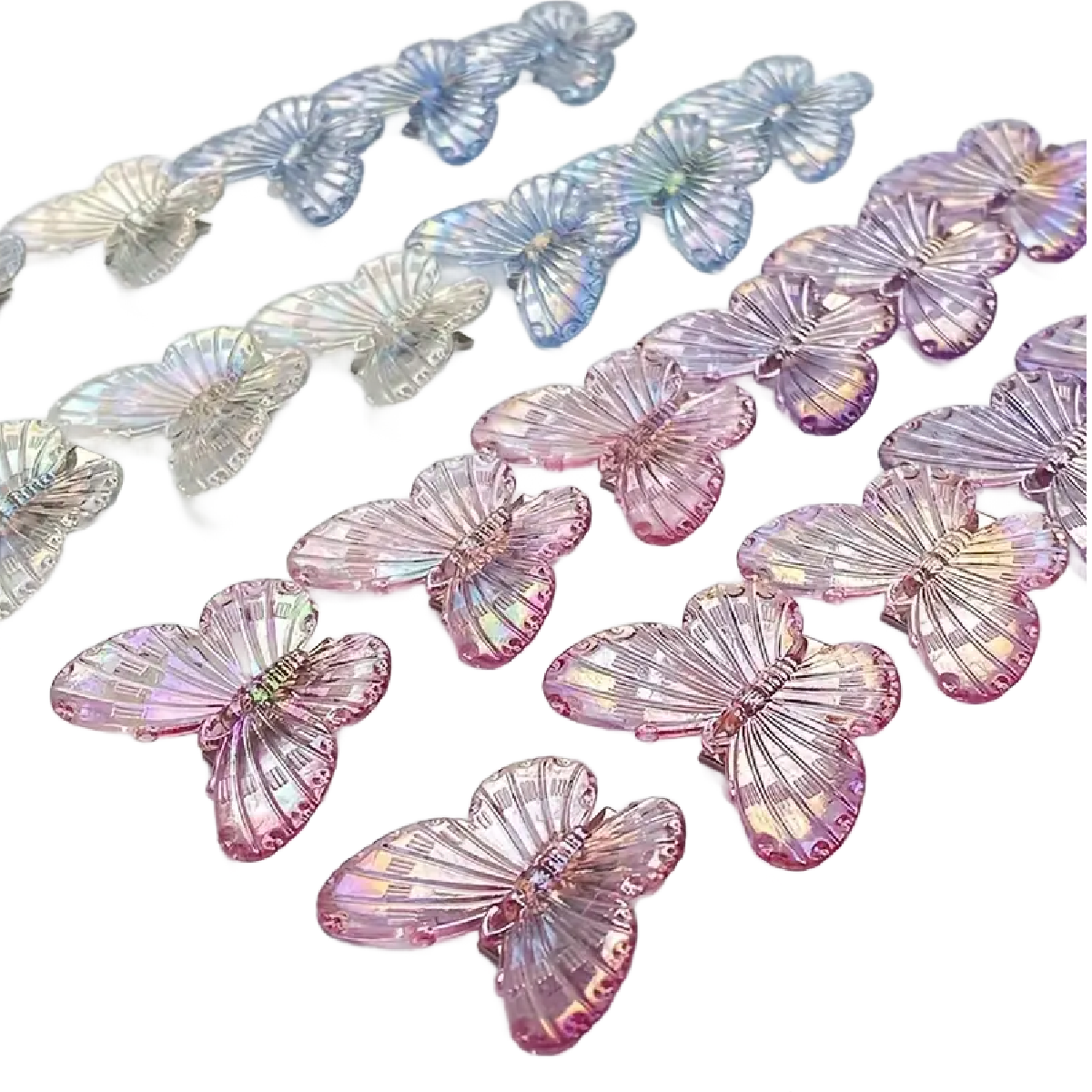 6pc Transparent Butterfly Alligator Hair Clips 1.5" Barrettes New Set Lot of 6