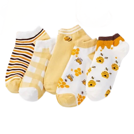 5 Pairs Socks Bumble Bee Low Cut Ankle Cute Insect Women's Stockings Hosiery Lot