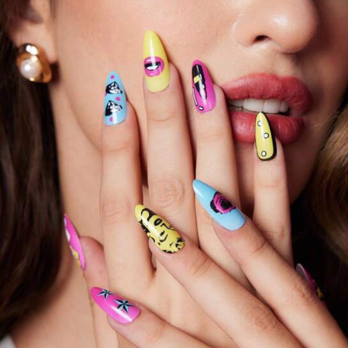 Marilyn Monroe False Press-On Nails Reusable Almond Shape Fashion Tips New Set