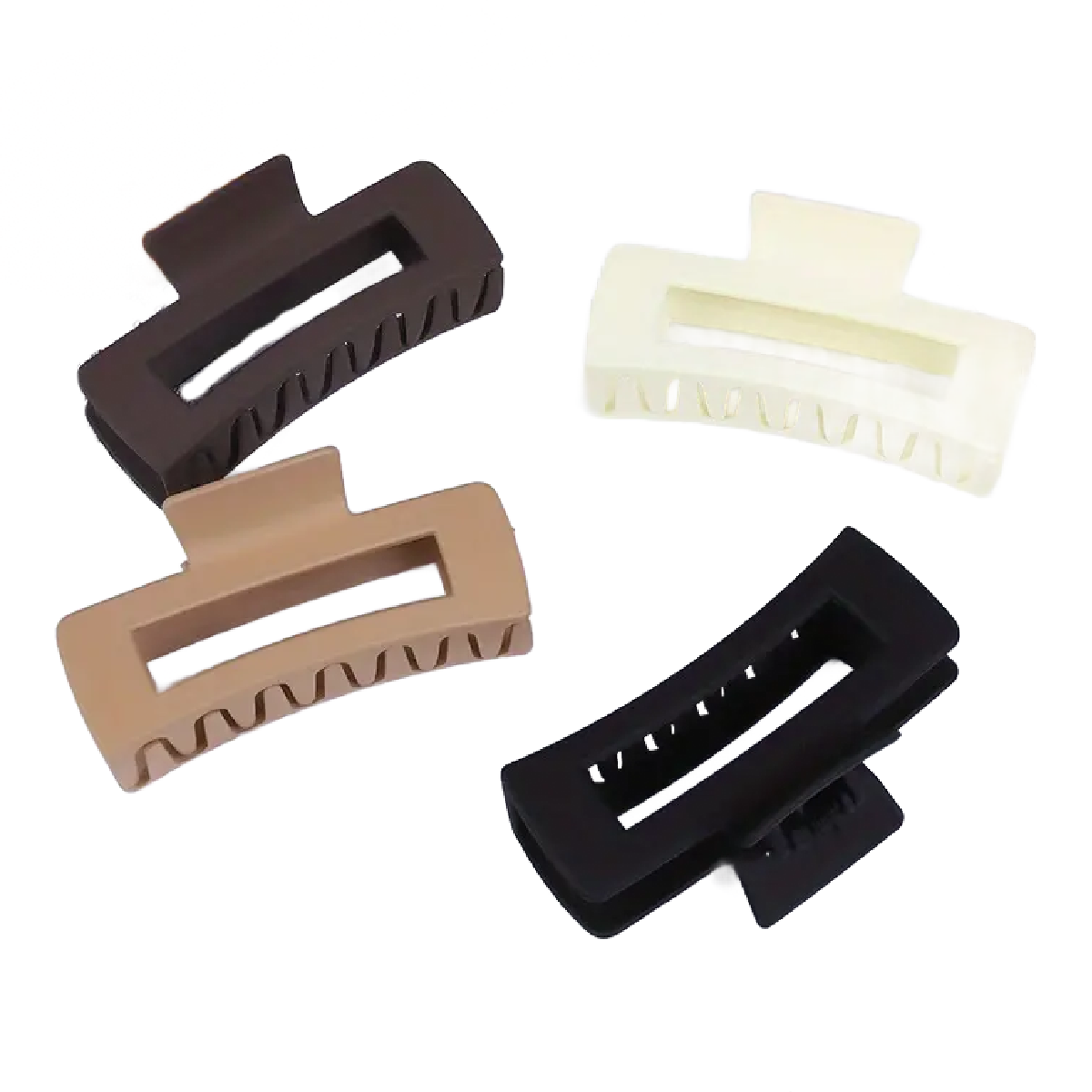 5pc Hair Claw Shark Clips 3.4" Matte Casual Hollow Square Non-Slip New Neutral