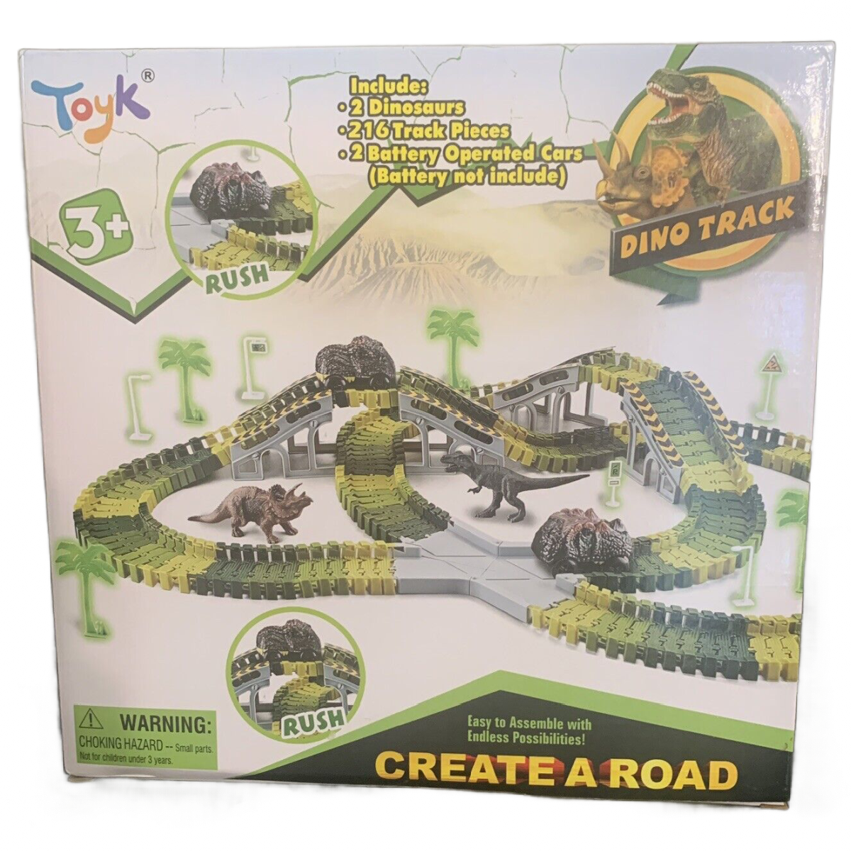 252pcs Dinosaur Toys Vehicles Jurassic World Road Flexible Race Tracks NIB