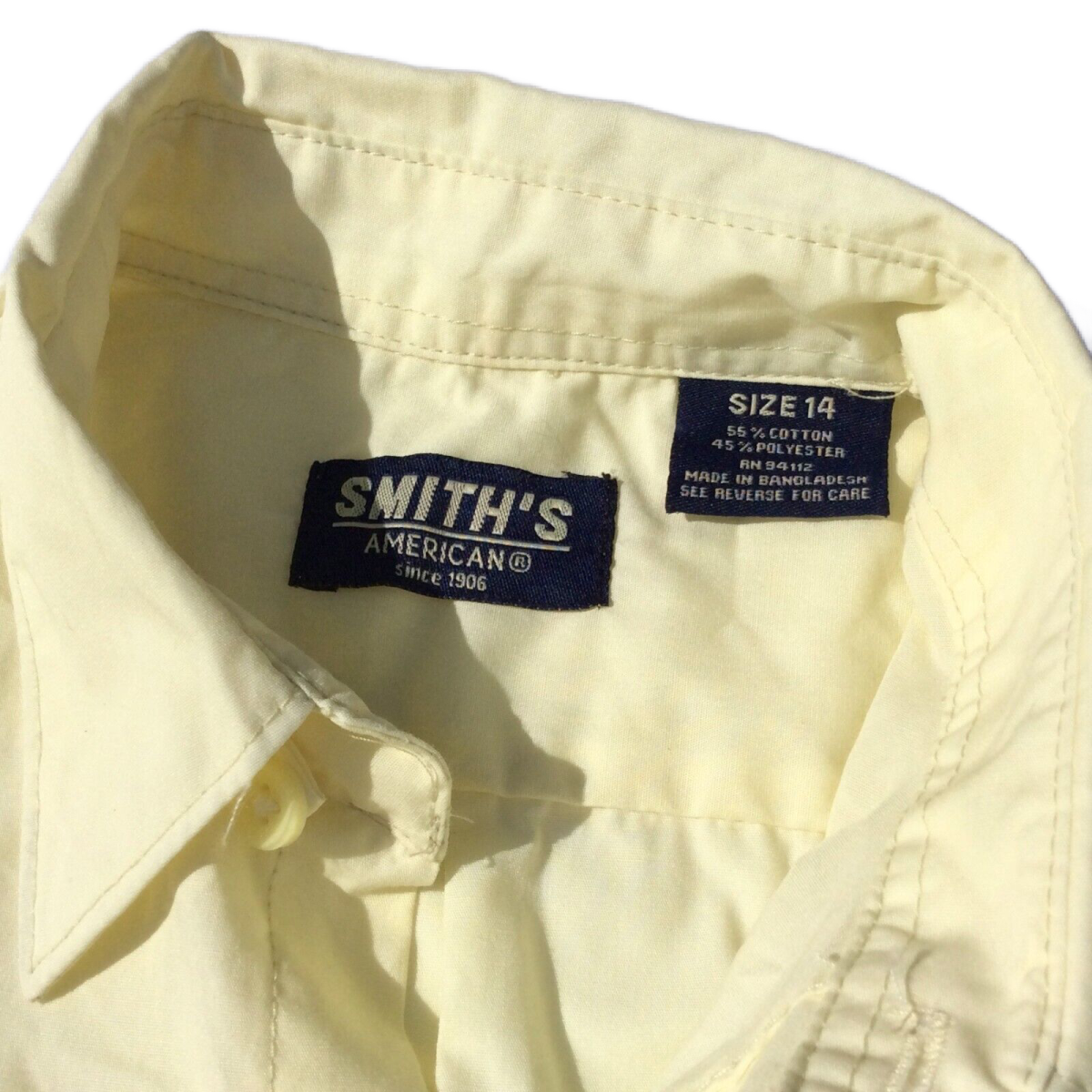 Smith American Dress Shirt Size 14 Button Up Short Sleeve Chest Pocket Yellow