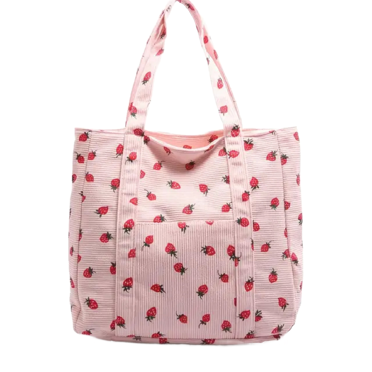Corduroy Tote Bag Strawberry Pattern Large 13"x12" Shoulder Bag Purse New