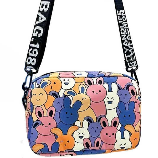 Kawaii Cartoon Bunny Rabbit Crossbody Messenger Bag Handbag Purse Zipper New