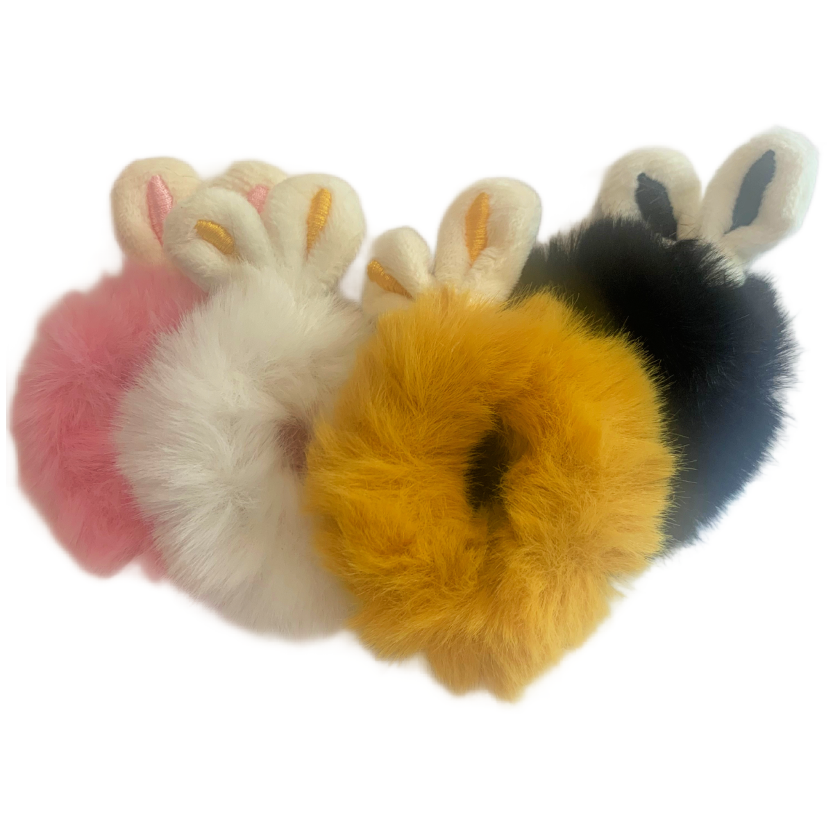 Bunny Rabbit Ears Plush Hair Tie Elastic Ring Ponytail Holder 4pc New Easter Set