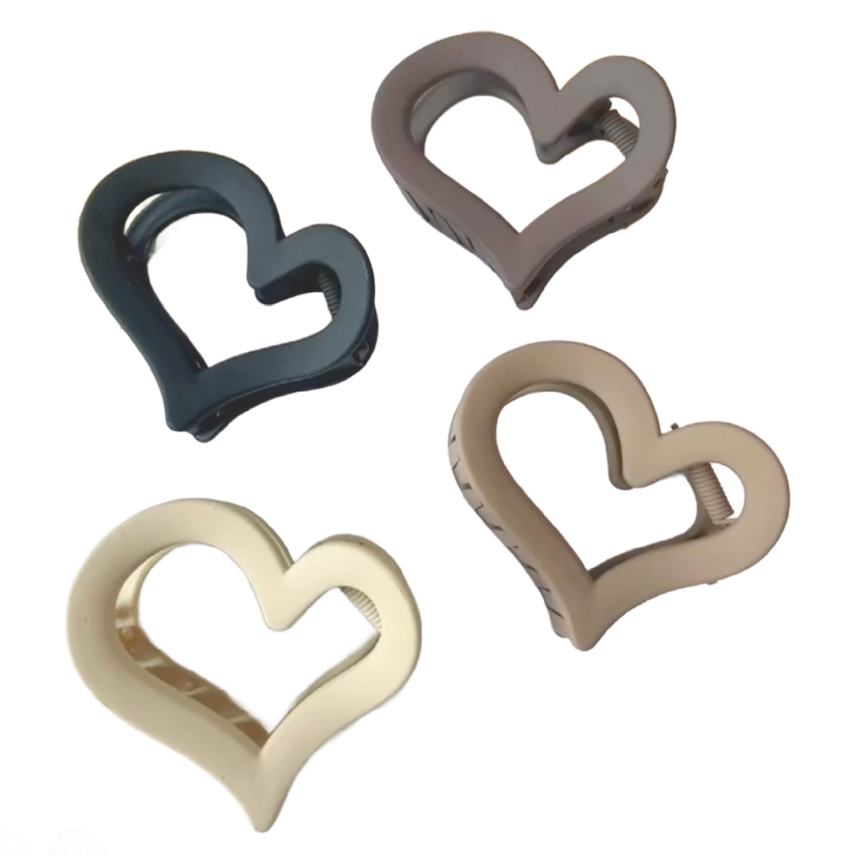 4 Pack of Heart Shaped Hair Claw Shark Clips 2.5" New Lot Accessory Neutral Set