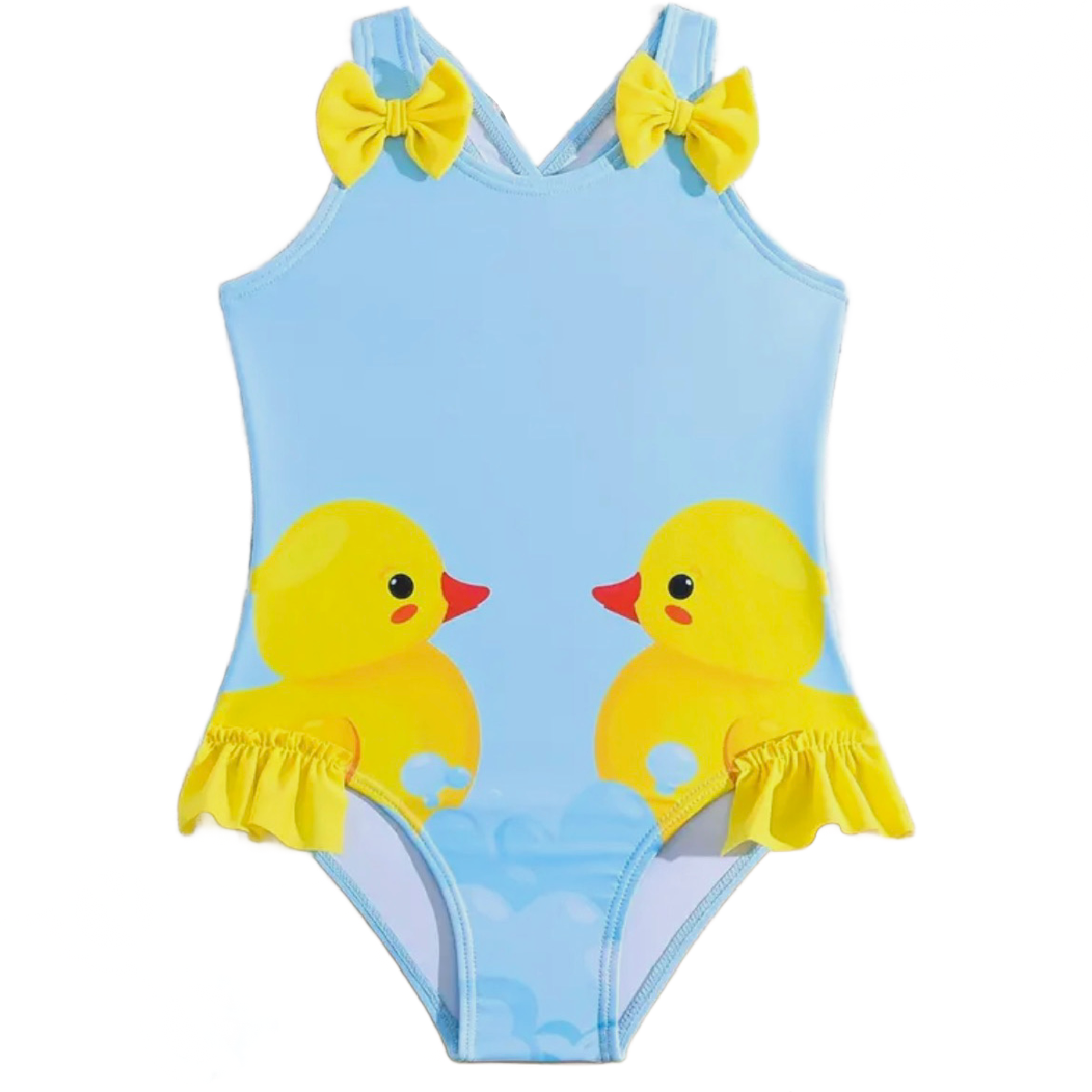 Rubber Duck 1pc Swimwear Bowknot Ruffled Bathing Swimsuit Criss-Cross Back New