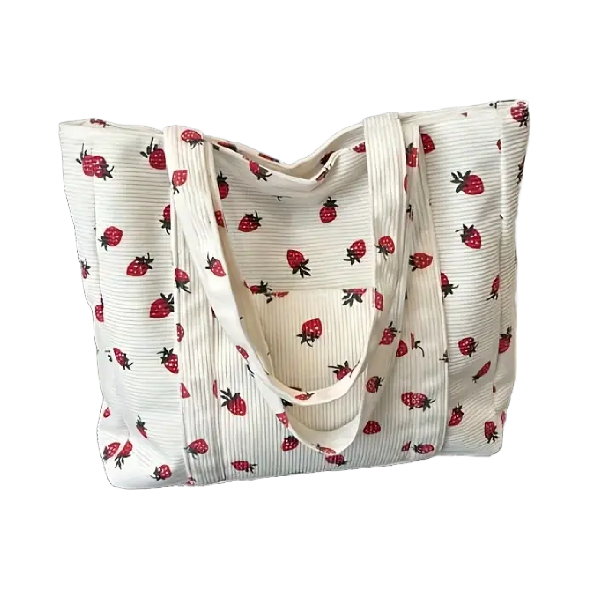 Corduroy Tote Bag Strawberry Pattern Large 13"x12" Shoulder Bag Purse New