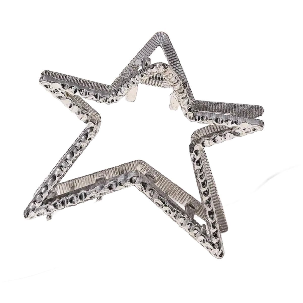 Hollow Silver Rhinestone Star Metallic Hair Claw Shark Clip 2.3" New Accessory