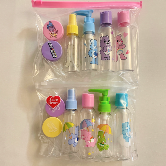 Care Bears 14pc Lot Travel Sets Spray & Squirt Bottles, Lidded Containers, Bags