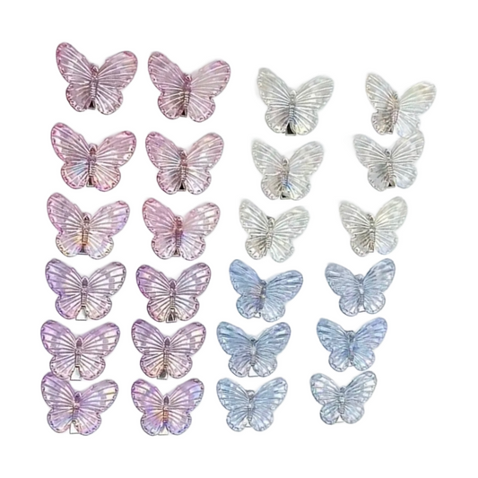 6pc Transparent Butterfly Alligator Hair Clips 1.5" Barrettes New Set Lot of 6