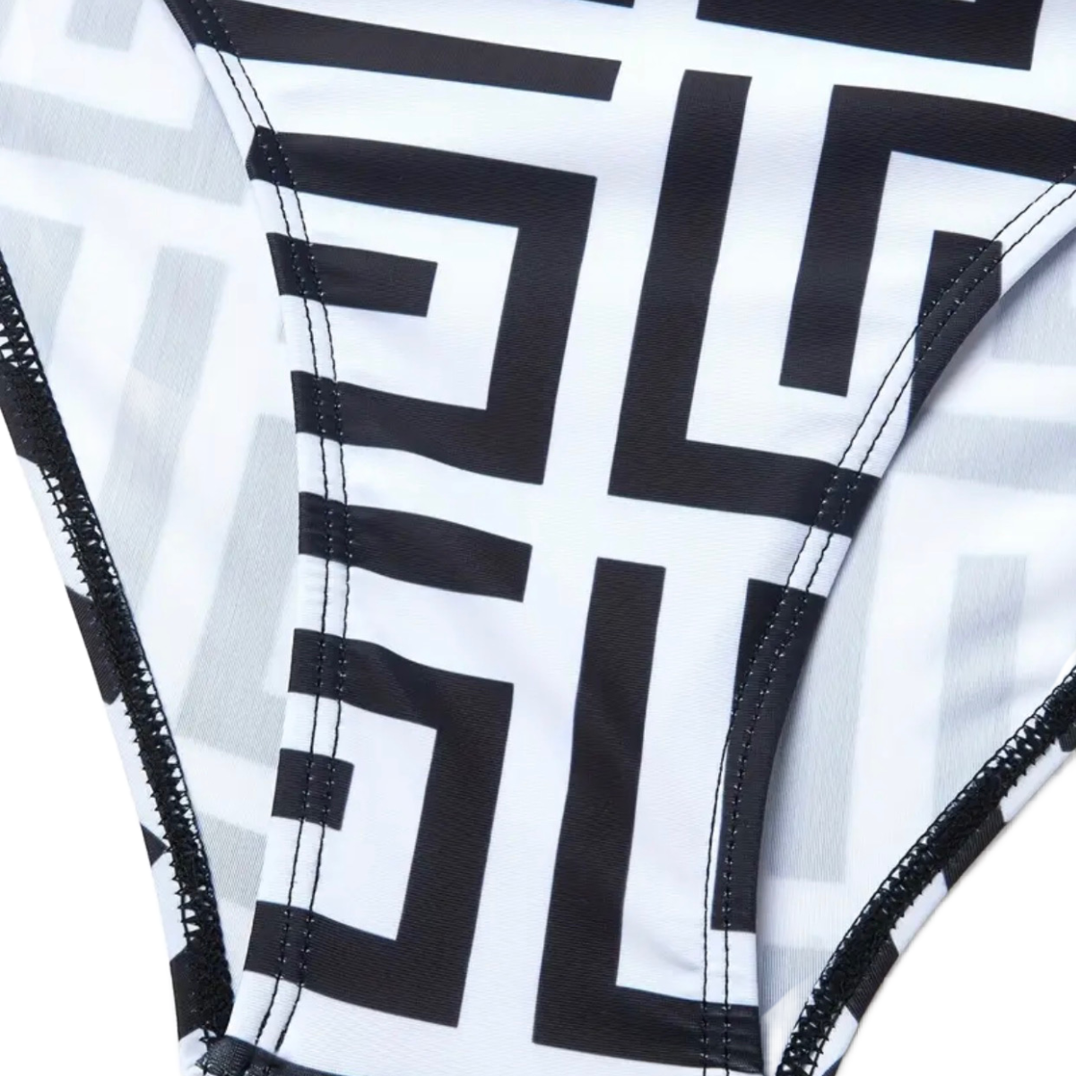 Geometric Grid Swimsuit Size 12 XL Ring Chain Detail Removable Pads Black White